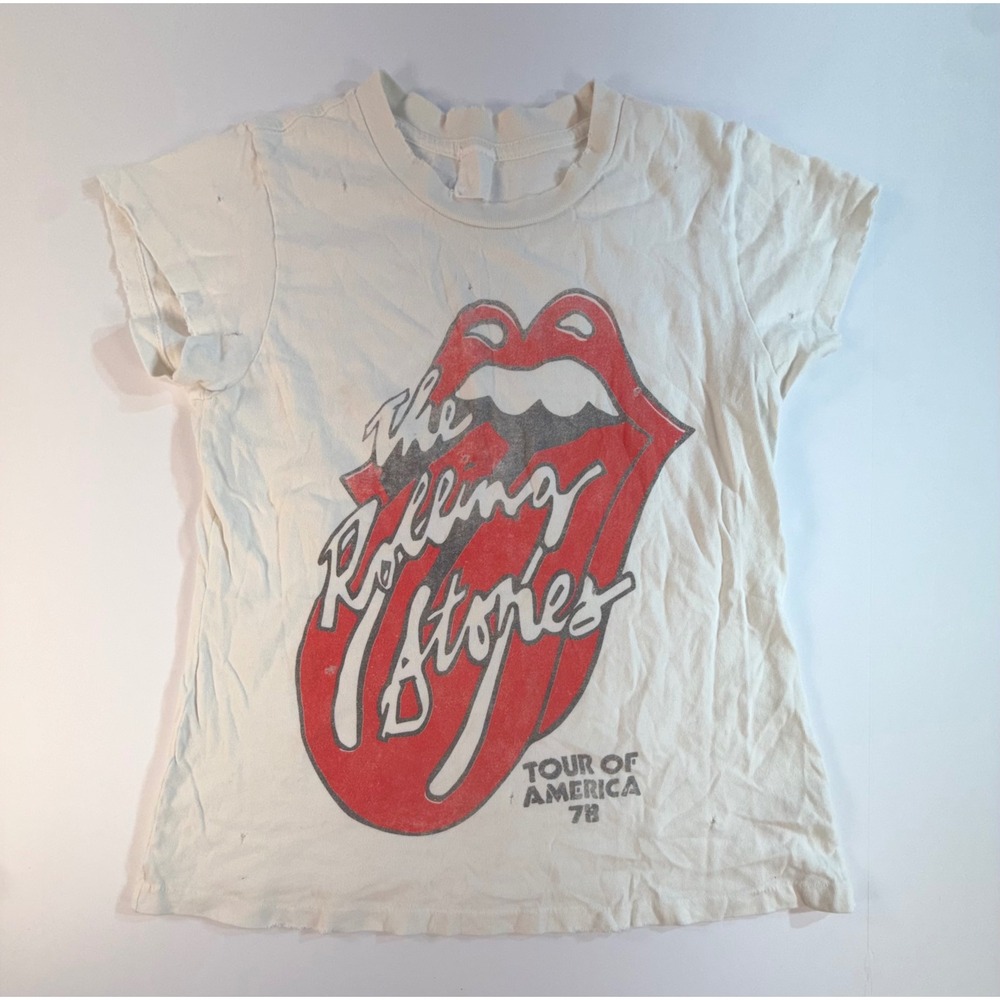 MadeWorn Rolling Stones Tour of America 78 Distressed Graphic Tee White Large